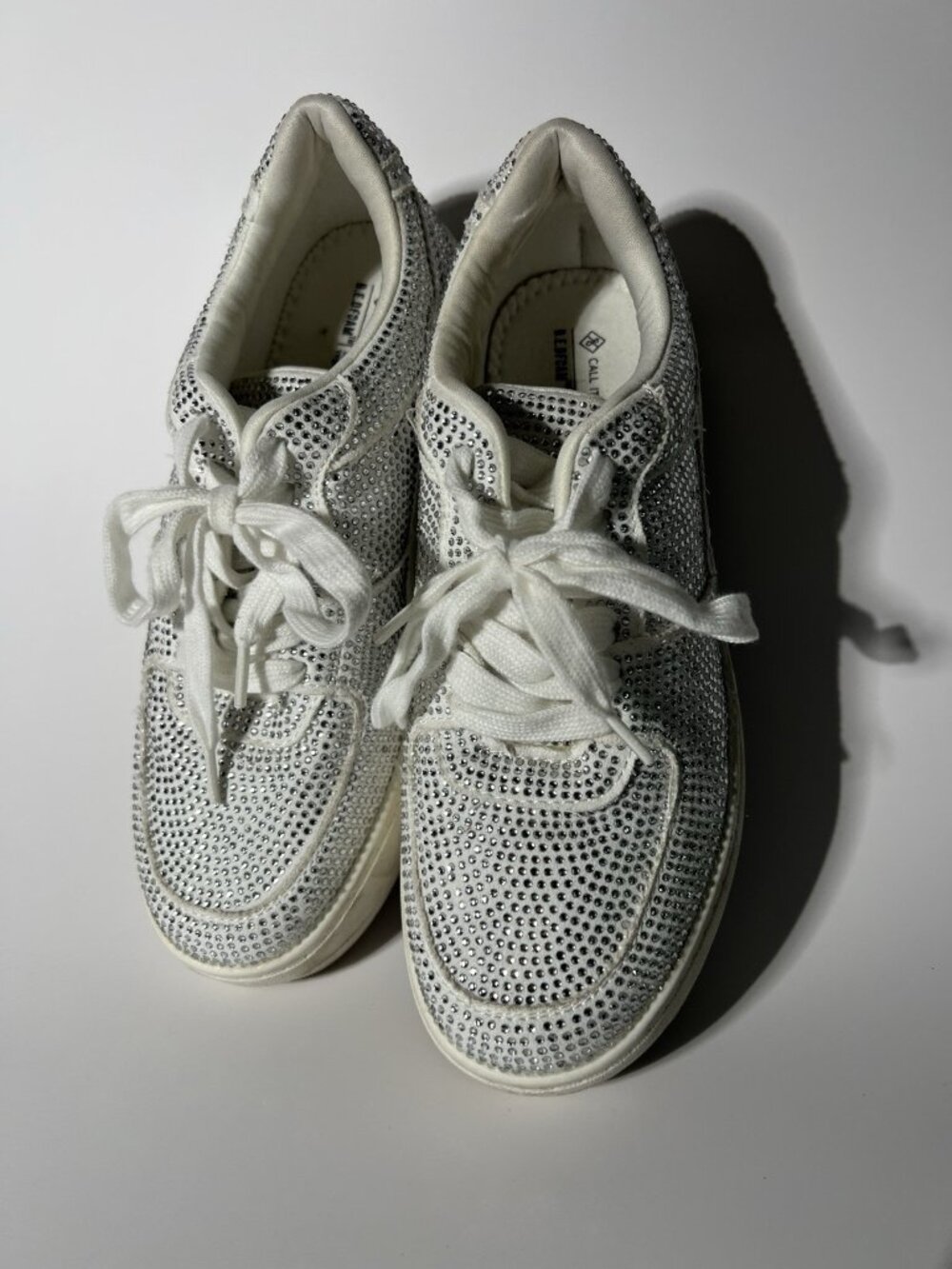 Call It Spring Women’s Rhinestone Sneakers White Silver Size 7.5 M